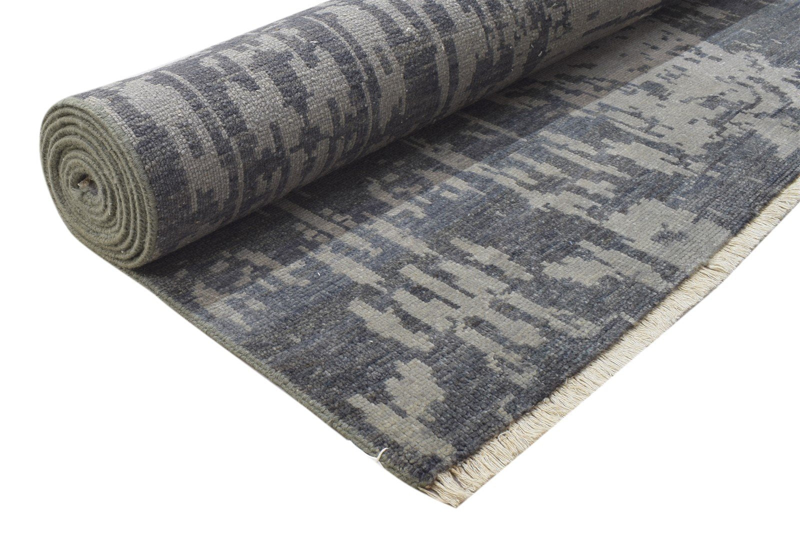 Hand Knotted Charcoal Wool Rug 10X12 Modern Scandinavian Abstract Extra Large 