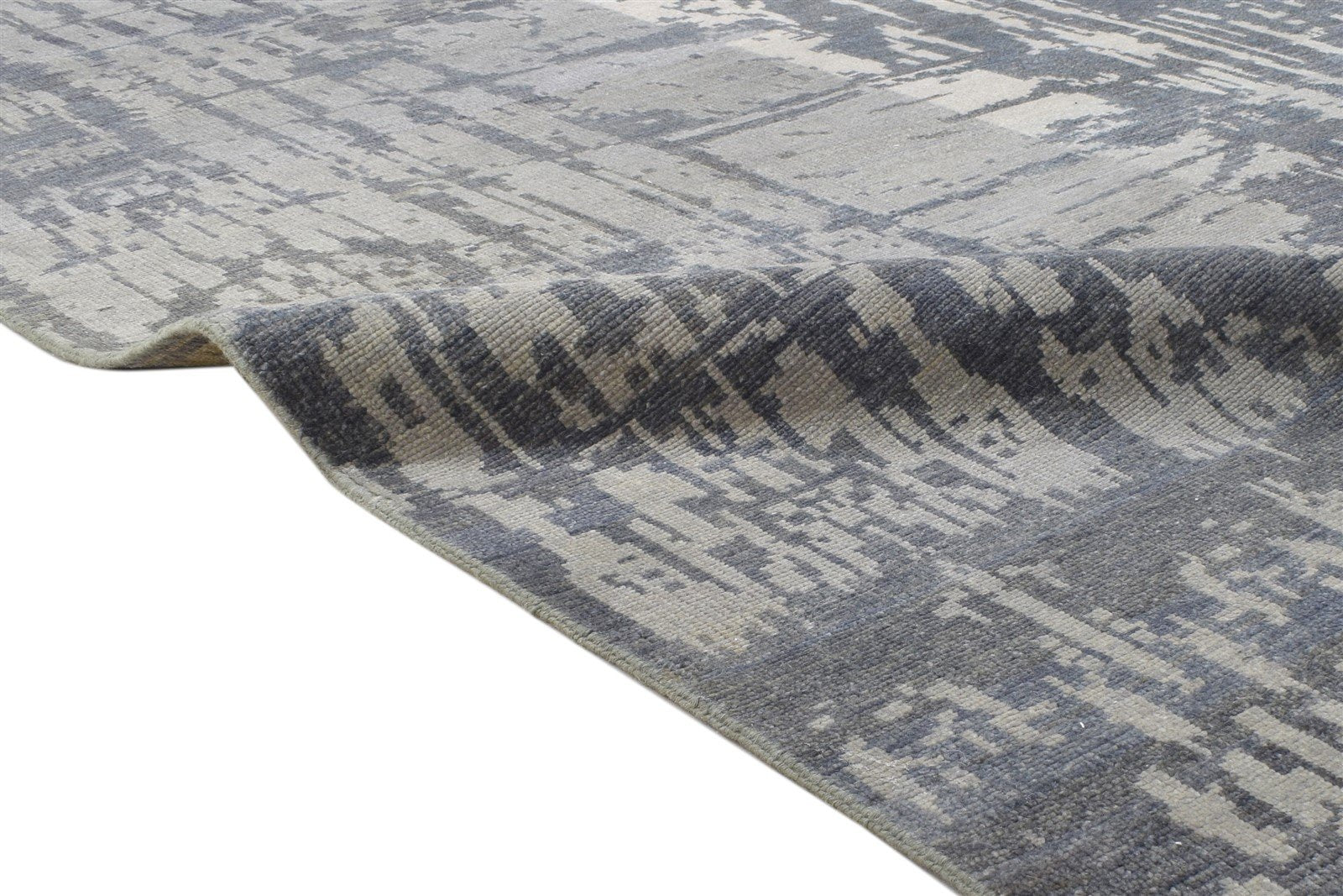 Hand Knotted Charcoal Wool Rug 10X12 Modern Scandinavian Abstract Extra Large 