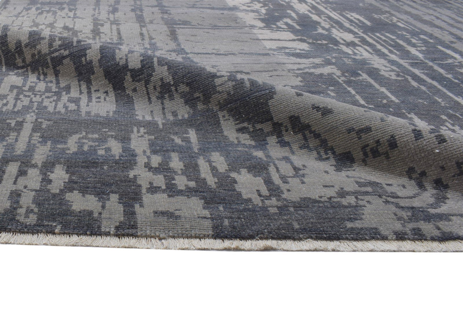 Hand Knotted Charcoal Wool Rug 10X12 Modern Scandinavian Abstract Extra Large 