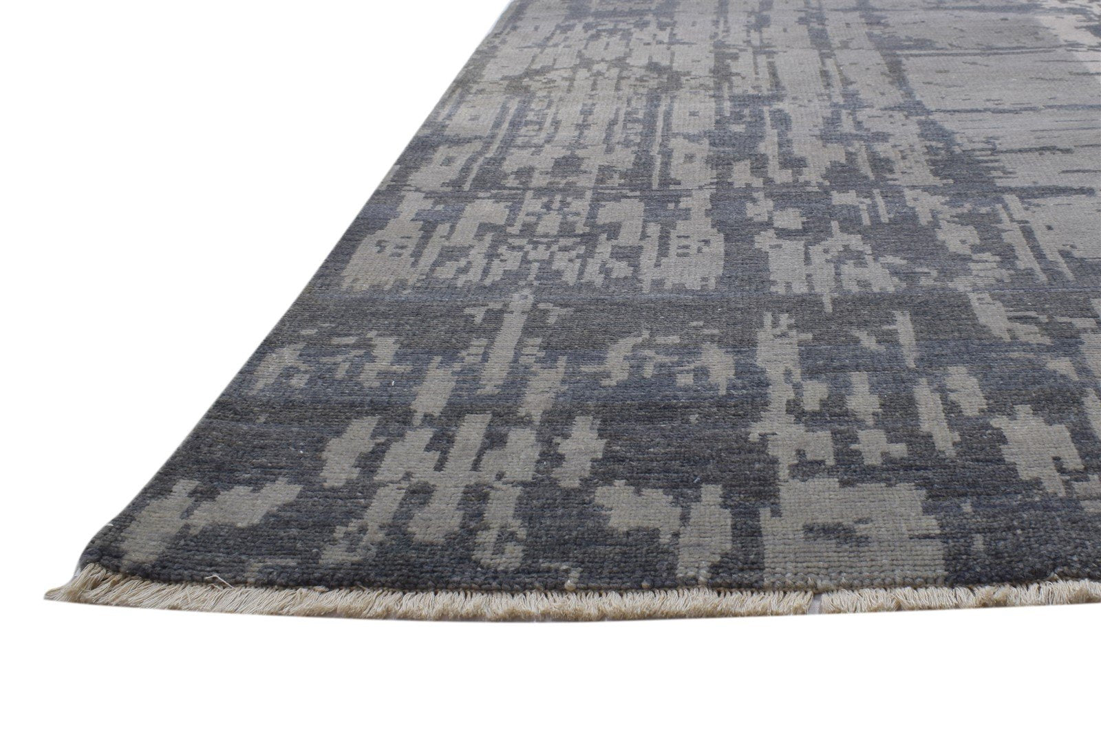 Hand Knotted Charcoal Wool Rug 10X12 Modern Scandinavian Abstract Extra Large 