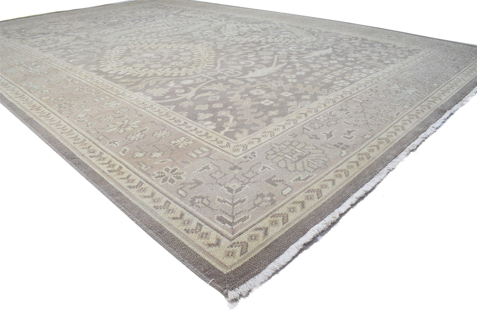 Wool Grey Rug 9' X 13' Persian Hand Knotted Oushak Oriental Large Carpet 