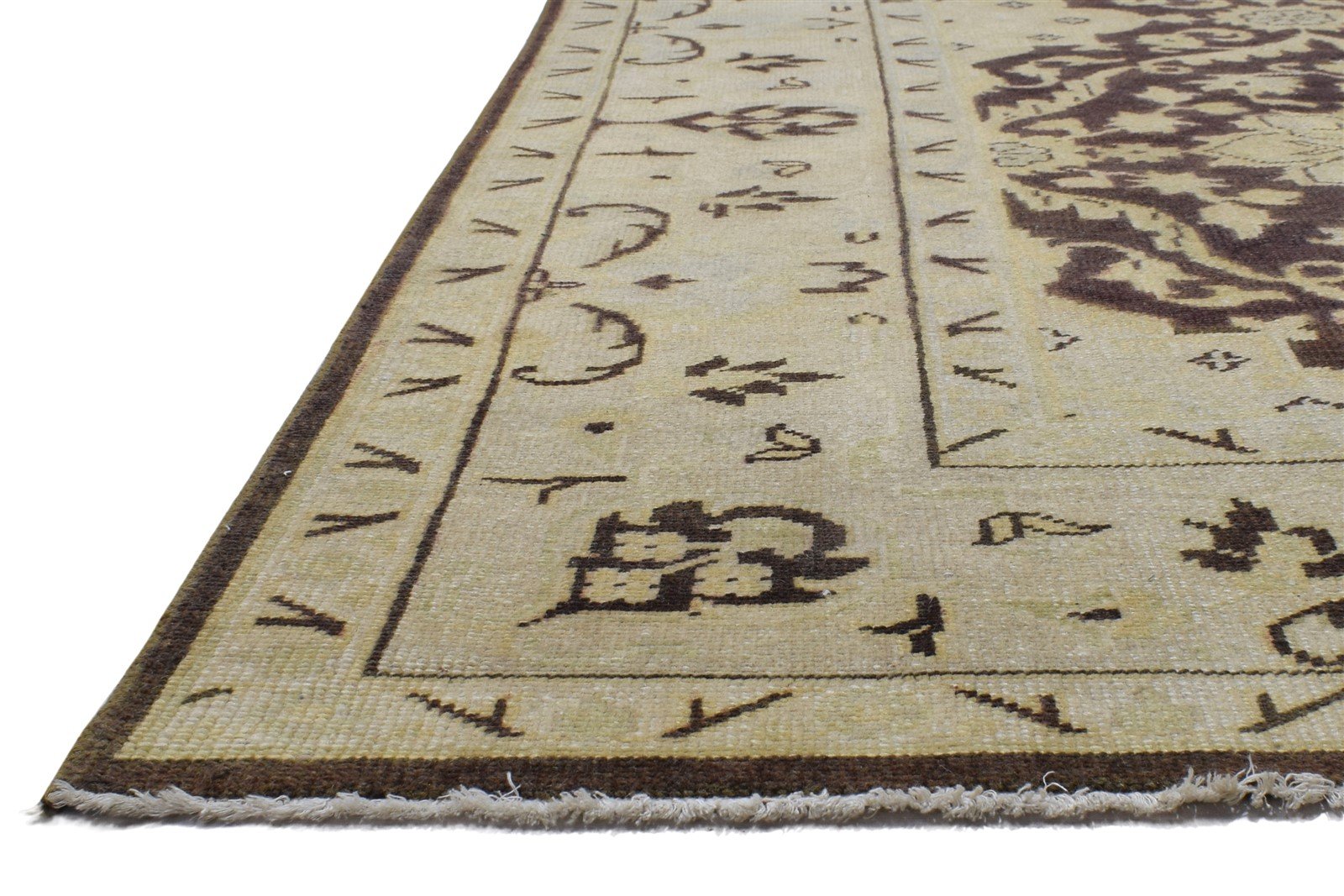 Hand Knotted Beige Wool Rug 8' X 11' Persian Oushak Oriental Large Carpet 