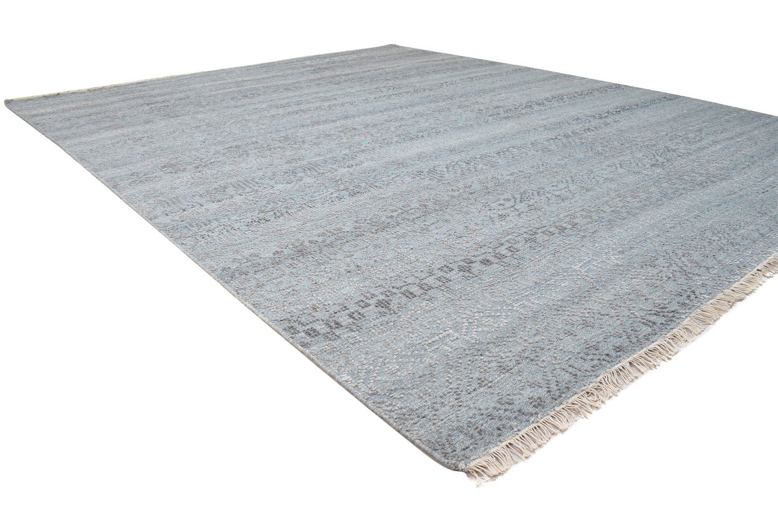 Wool / Silk Blue Rug 8X10 Modern Hand Knotted Scandinavian Trellis Large Carpet 