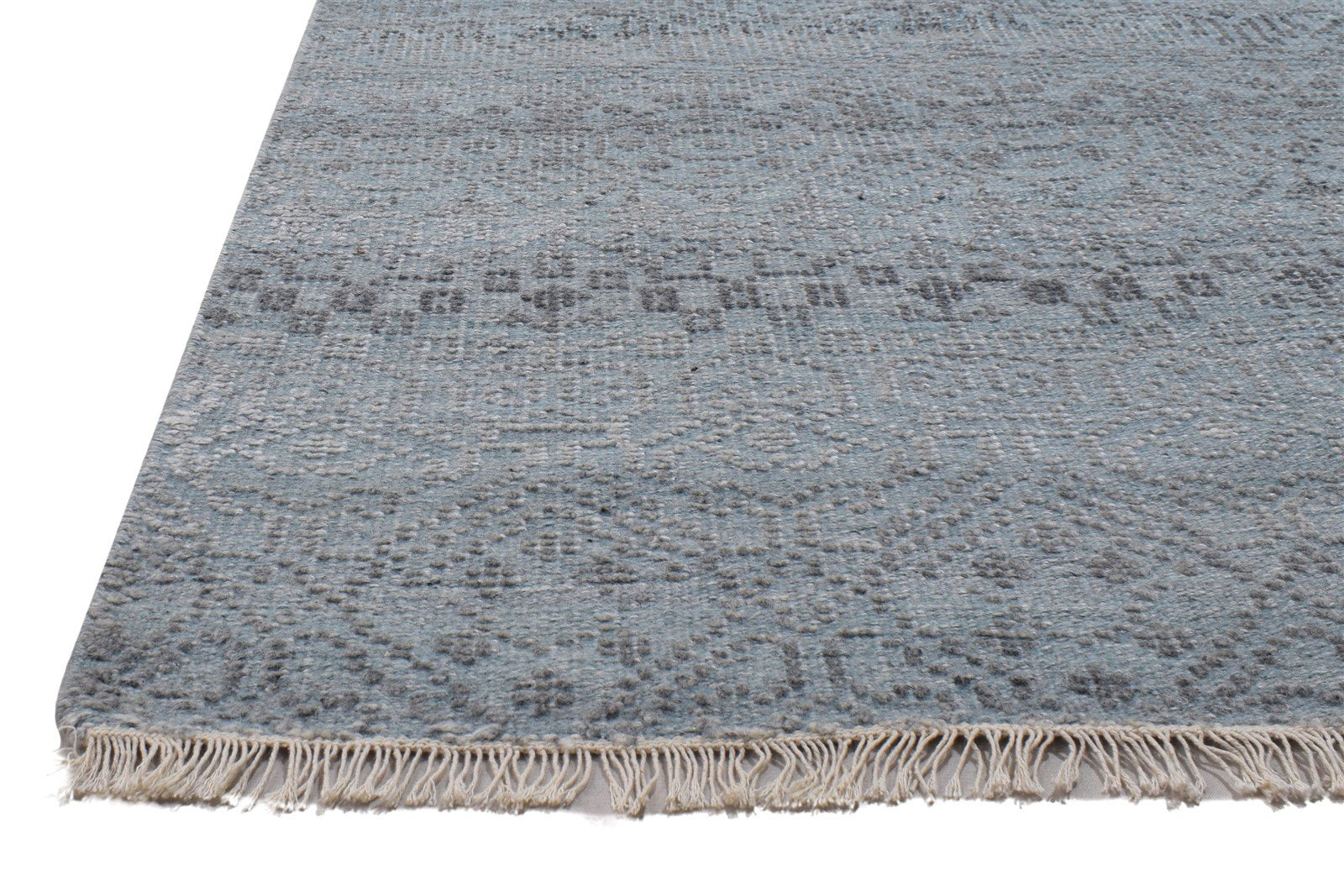 Wool / Silk Blue Rug 8X10 Modern Hand Knotted Scandinavian Trellis Large Carpet 