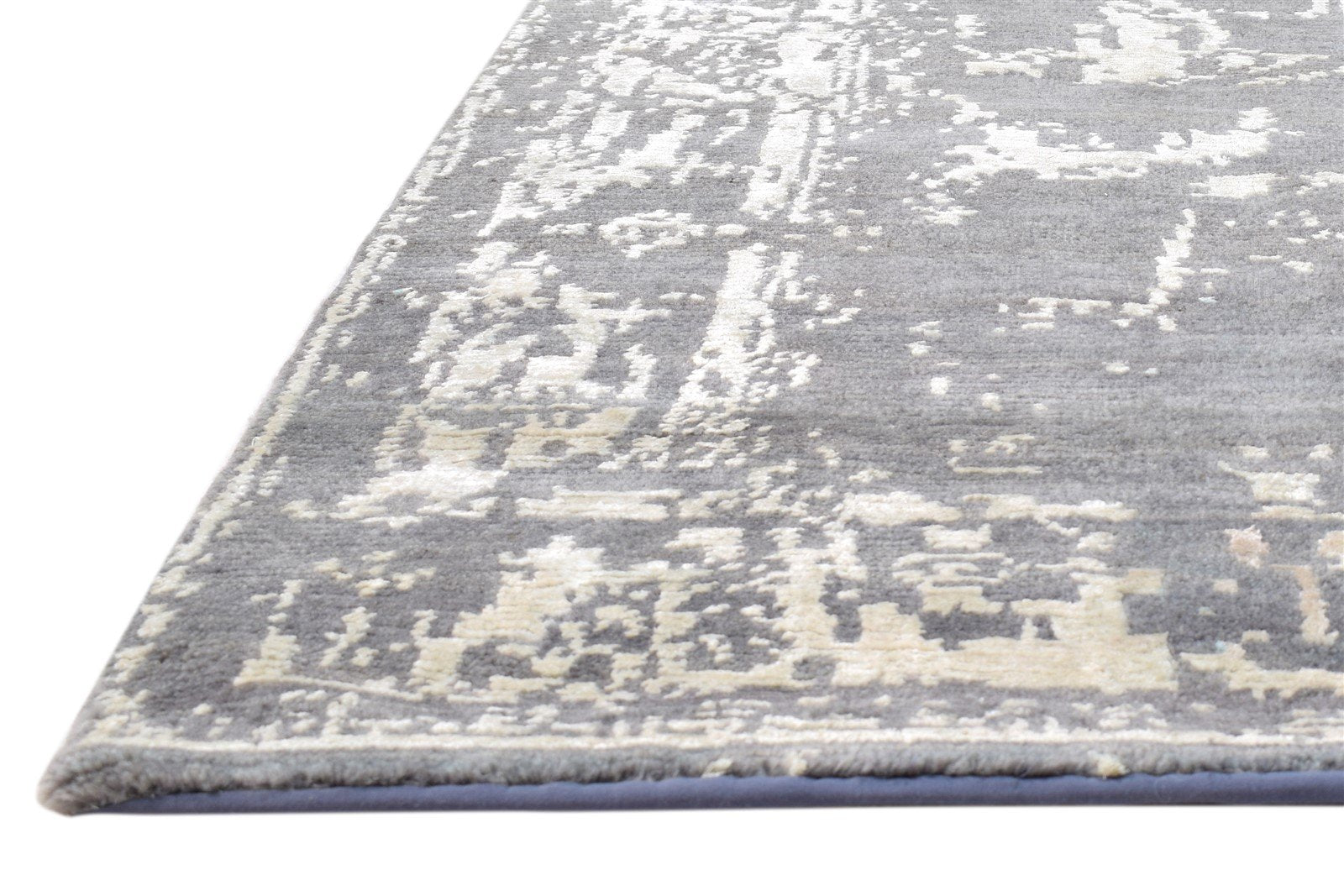 Wool / Silk Grey Rug 4X6 Modern Hand Knotted Oushak Distressed Room Size Carpet 