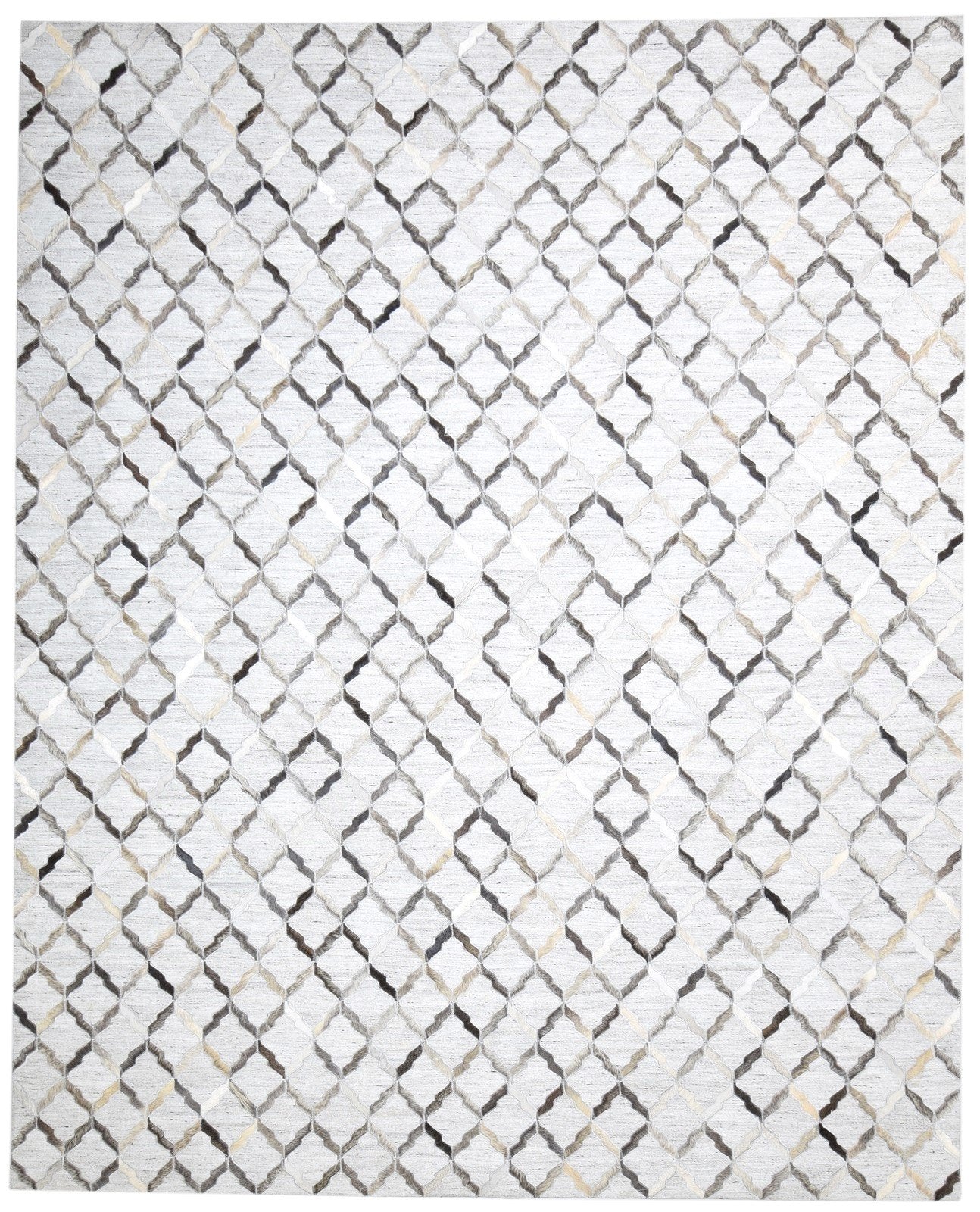 Grey Leather / Cotton Rug 8X10 Modern Hand Woven Scandinavian Geometric Large 