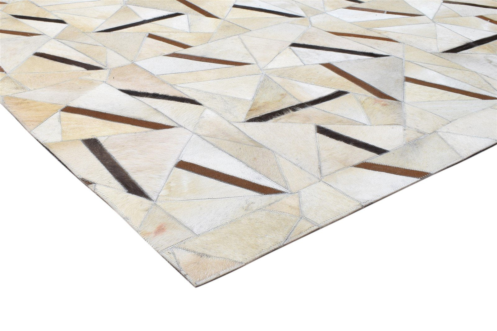 Leather / Cotton Beige Rug 5X8 Modern Hand Woven Geometric Room Size 