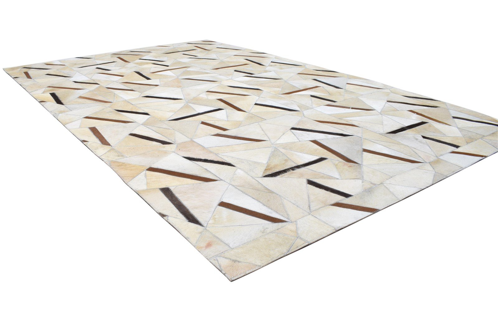 Leather / Cotton Beige Rug 5X8 Modern Hand Woven Geometric Room Size 