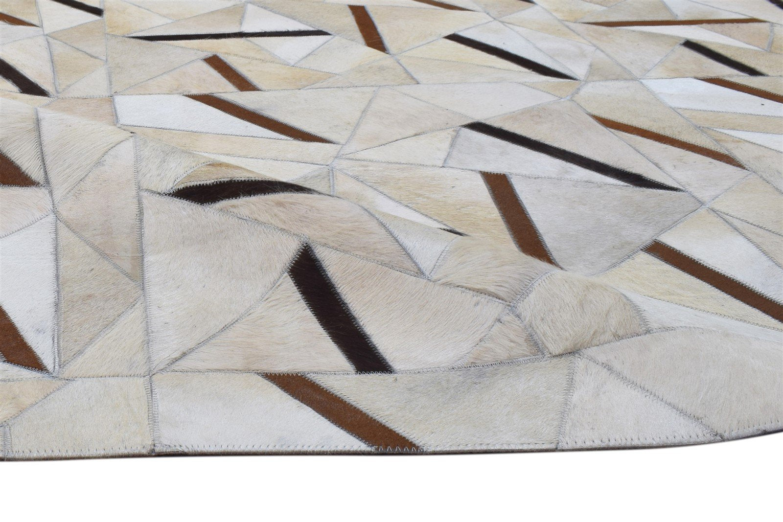 Leather / Cotton Beige Rug 5X8 Modern Hand Woven Geometric Room Size 