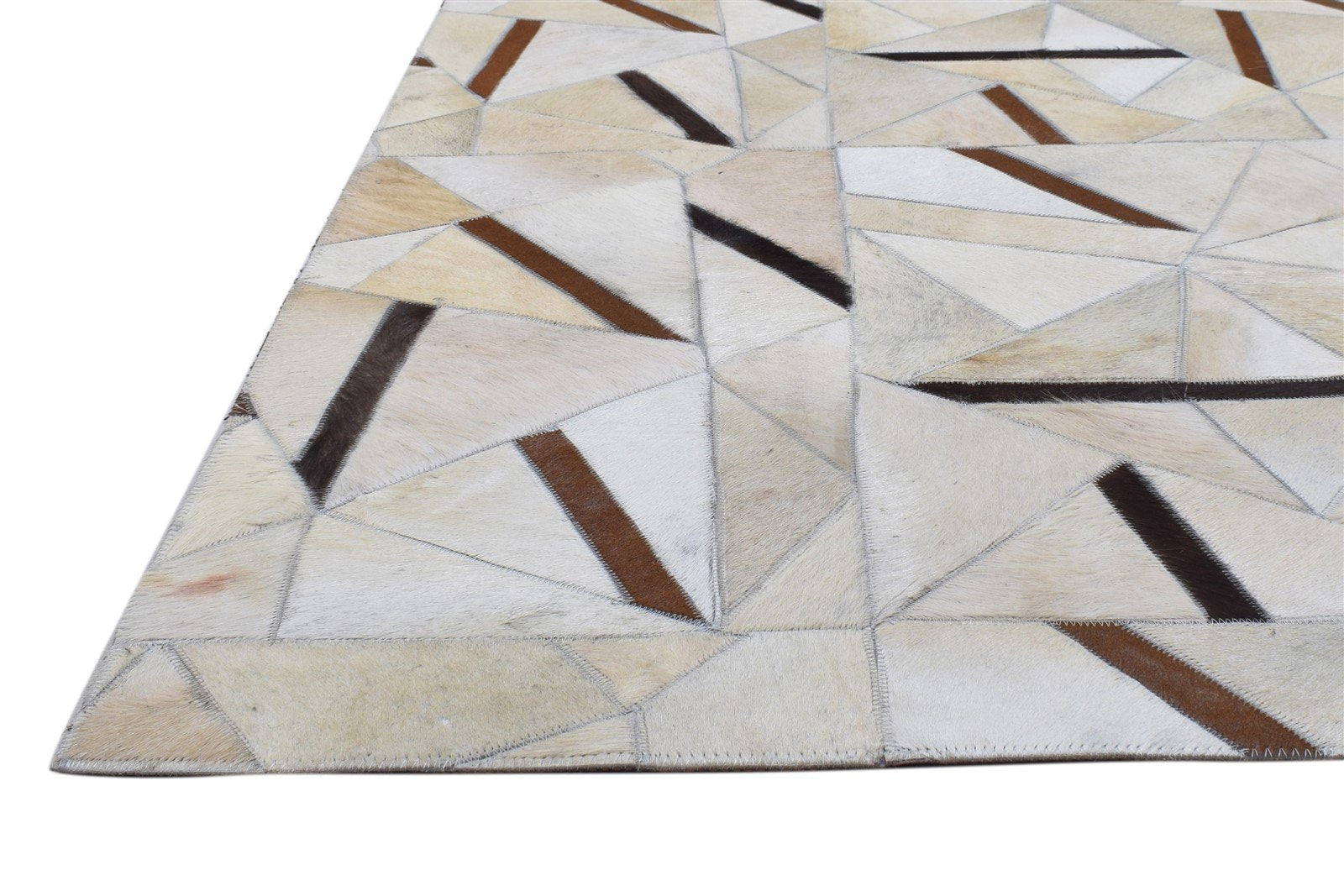 Leather / Cotton Beige Rug 5X8 Modern Hand Woven Geometric Room Size 