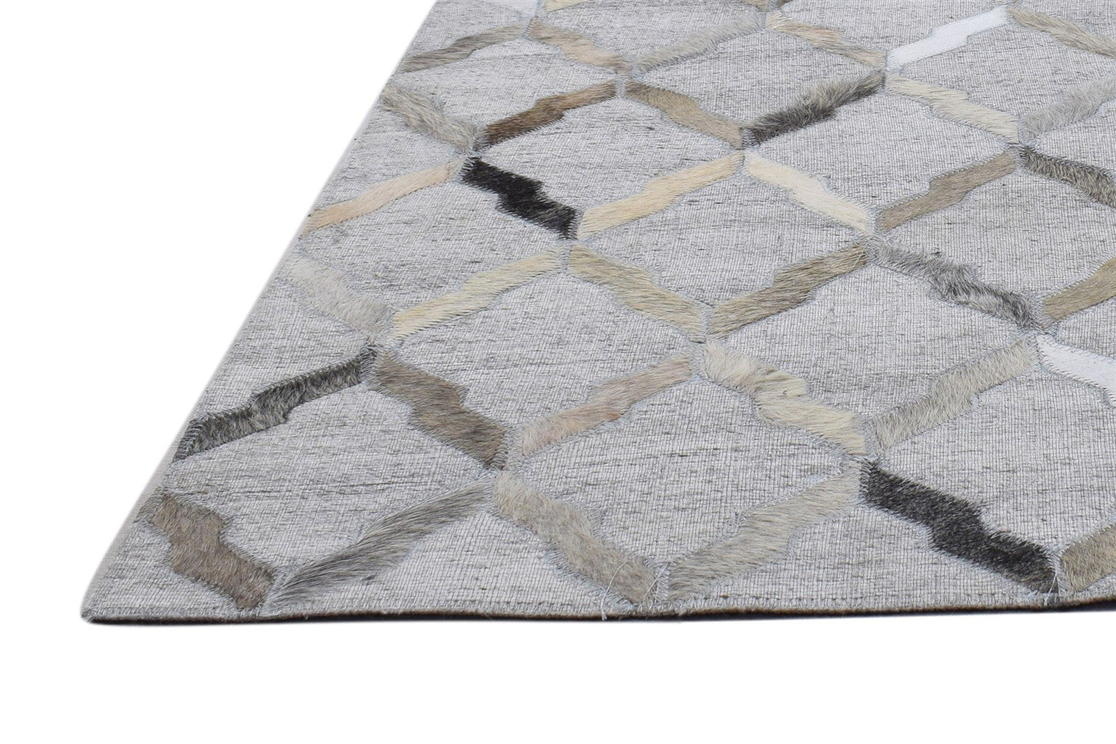 Leather / Cotton Grey Rug 5X8 Modern Hand Woven Scandinavian Geometric Room Size 