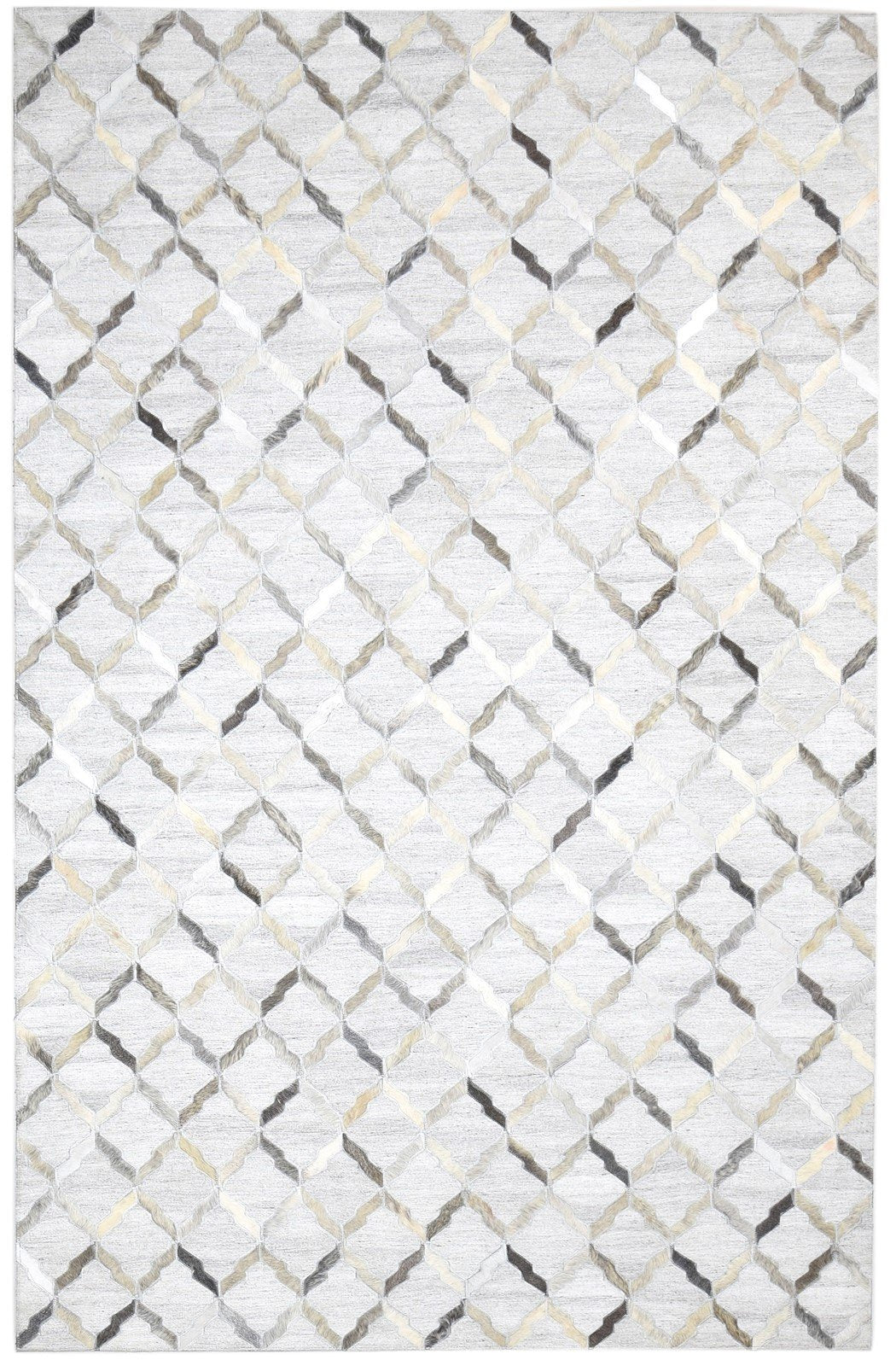 Leather / Cotton Grey Rug 5X8 Modern Hand Woven Scandinavian Geometric Room Size 