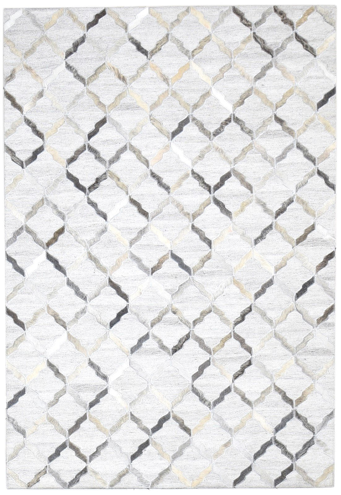 Leather / Cotton Grey Rug 4X6 Modern Hand Woven Scandinavian Geometric Room Size 