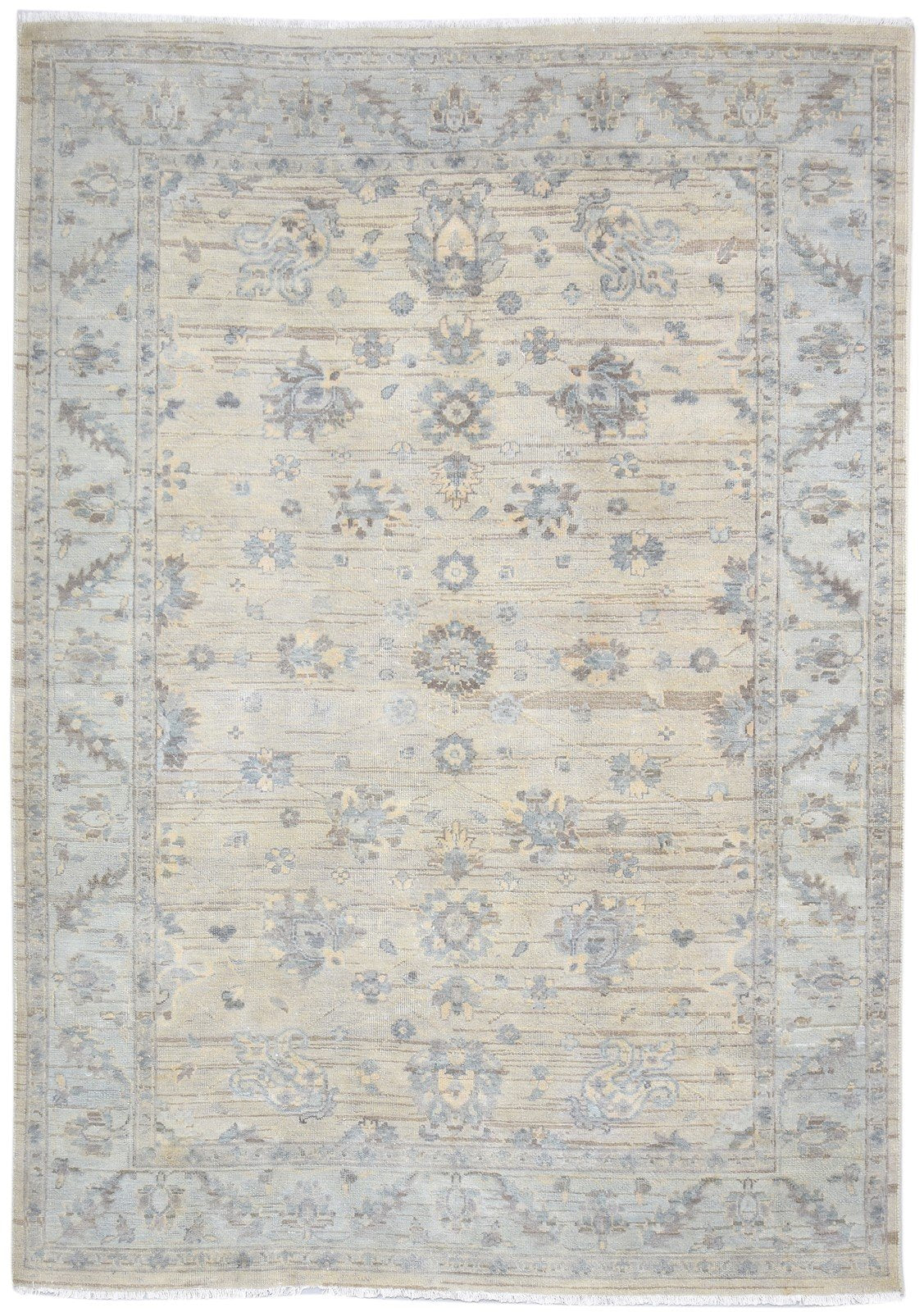 Wool Beige Rug 6' X 9' Persian Hand Knotted Oushak Oriental Large Carpet 