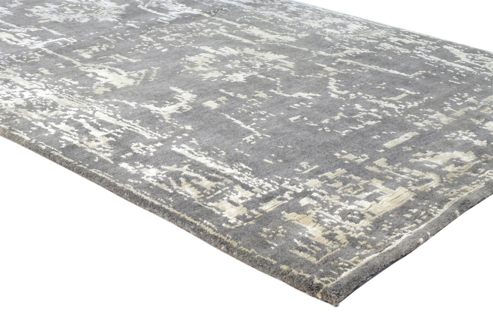 4X6 Rug Wool / Silk Grey Modern Hand Knotted Oushak Distressed Room Size Carpet 