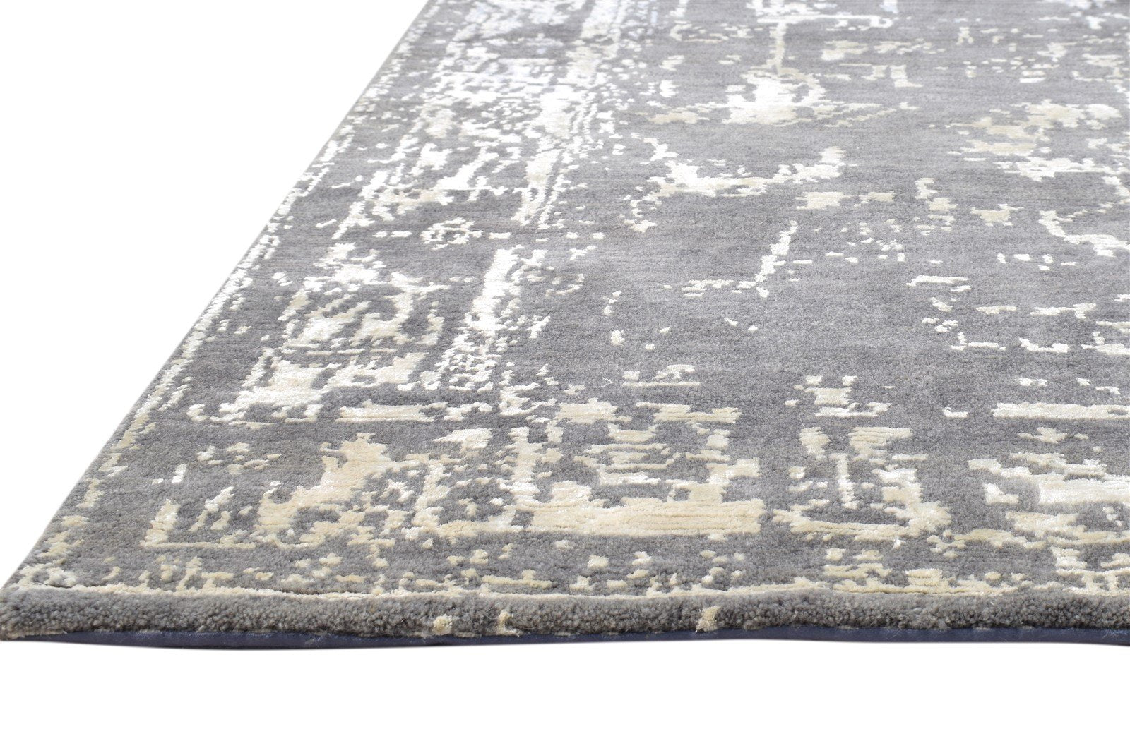 4X6 Rug Wool / Silk Grey Modern Hand Knotted Oushak Distressed Room Size Carpet 