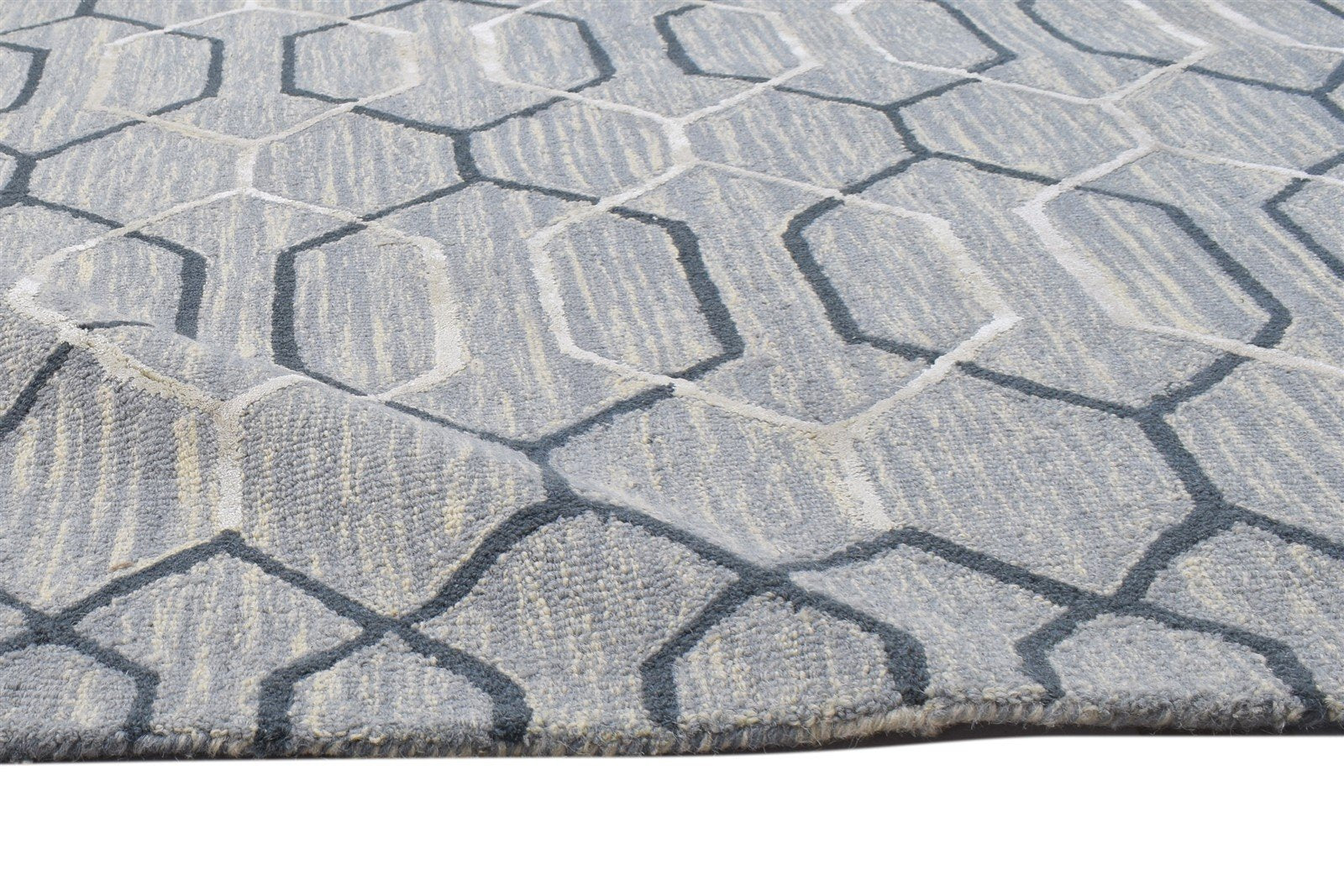 Wool Grey Rug 5' X 8' Modern Hand Tufted Moroccan Geometric Room Size Carpet 