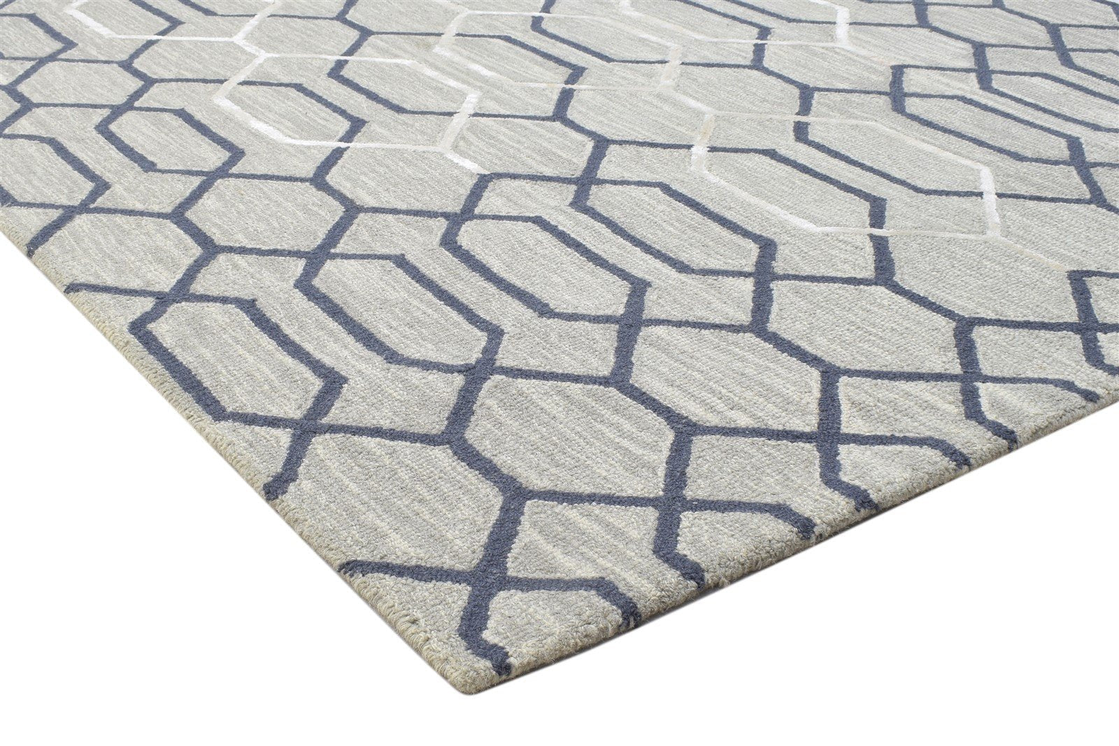 Grey Wool Rug 5' X 8' Modern Hand Tufted Moroccan Geometric Room Size Carpet 