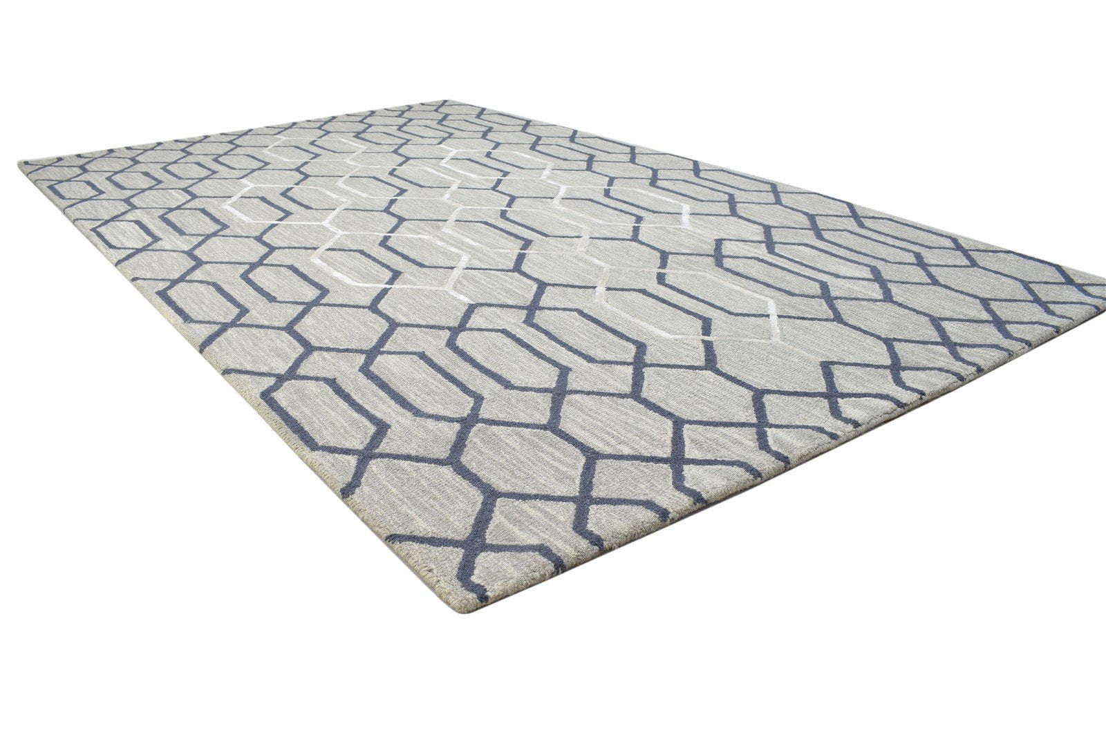 Grey Wool Rug 5' X 8' Modern Hand Tufted Moroccan Geometric Room Size Carpet 