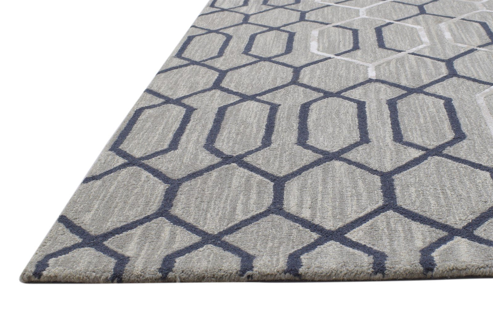 Grey Wool Rug 5' X 8' Modern Hand Tufted Moroccan Geometric Room Size Carpet 