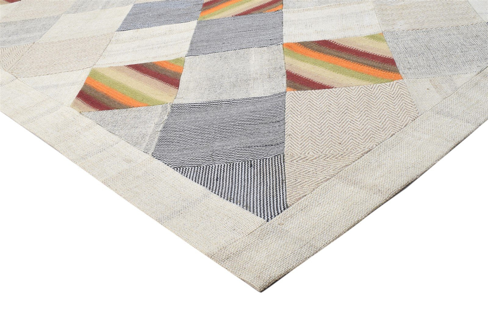 Wool Ivory Rug 8' X 11' Modern Hand Tufted Scandinavian Geometric Large Carpet 