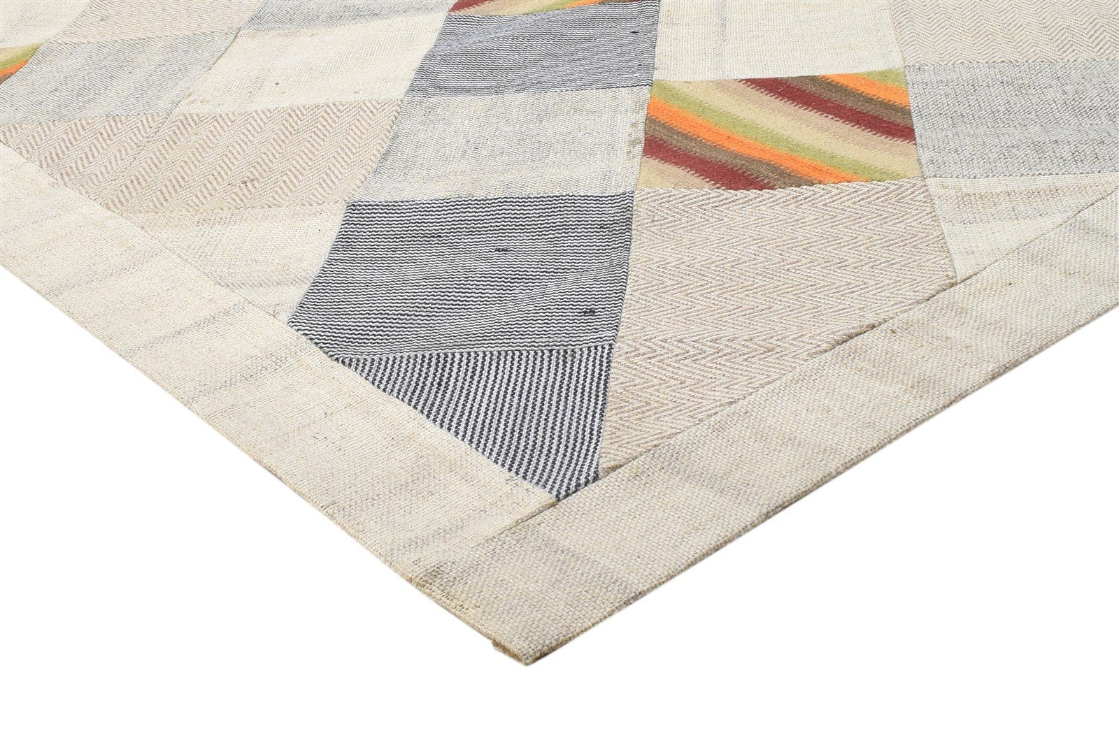 Ivory Wool Rug 8' X 10' Modern Hand Tufted Scandinavian Geometric Large Carpet 