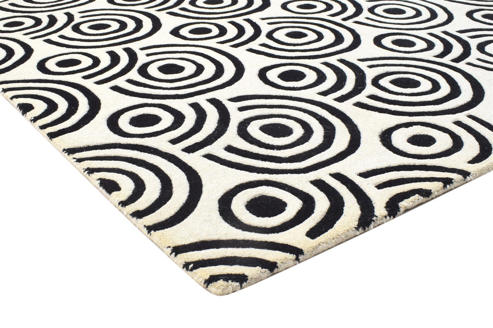 Hand Tufted Black Wool Rug 5' X 8' Modern Scandinavian Circles Room Size Carpet 