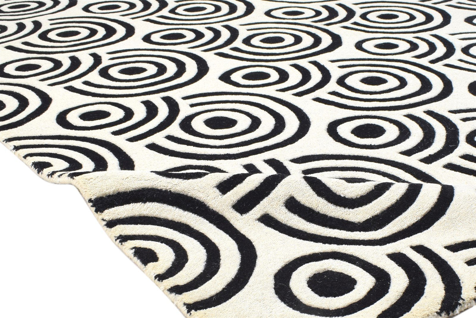 Hand Tufted Black Wool Rug 5' X 8' Modern Scandinavian Circles Room Size Carpet 