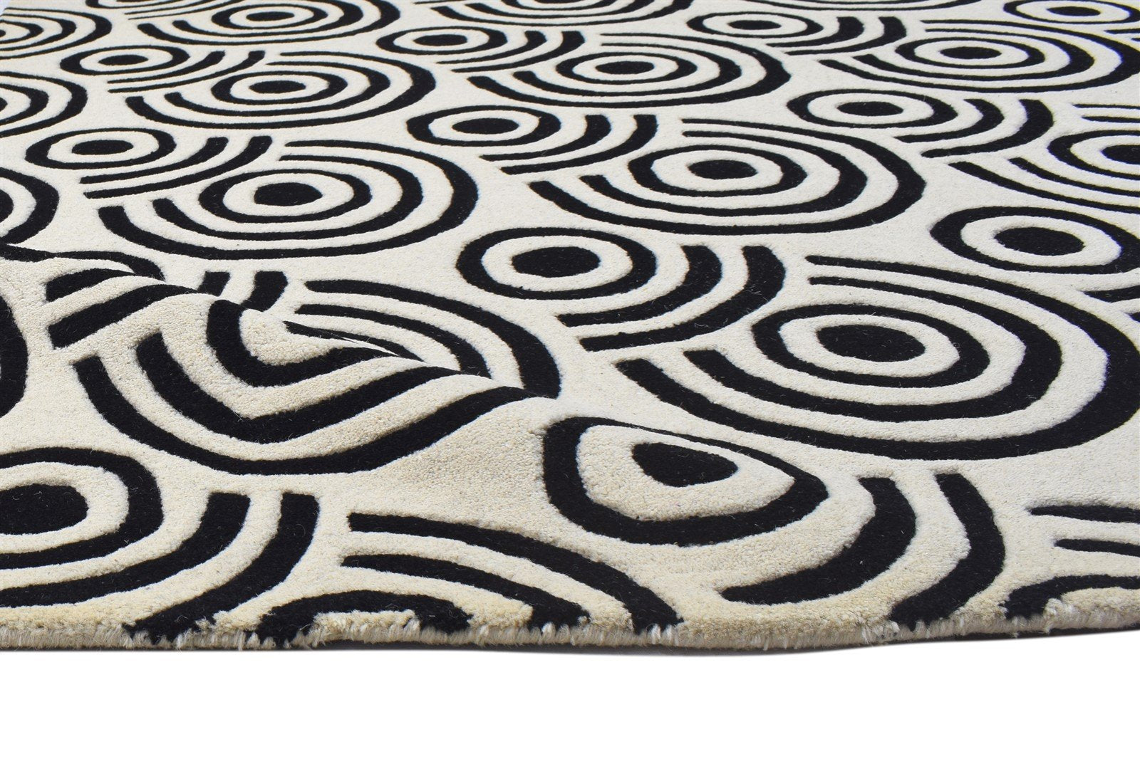 Hand Tufted Black Wool Rug 5' X 8' Modern Scandinavian Circles Room Size Carpet 