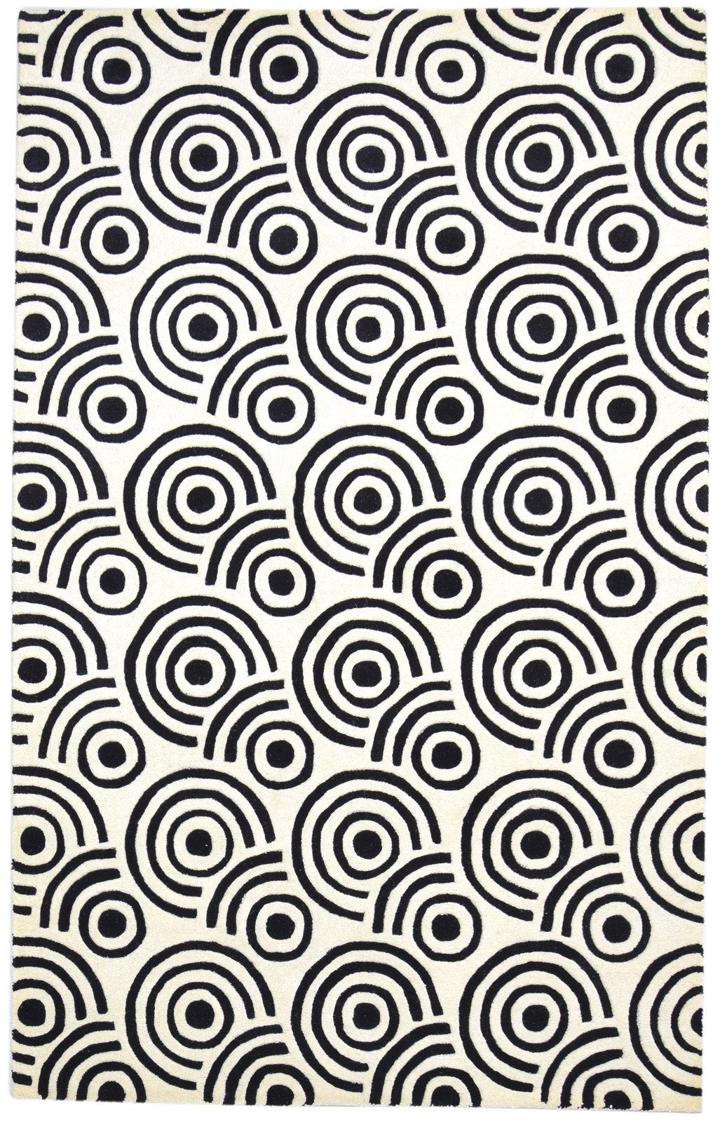 Hand Tufted Black Wool Rug 5' X 8' Modern Scandinavian Circles Room Size Carpet 