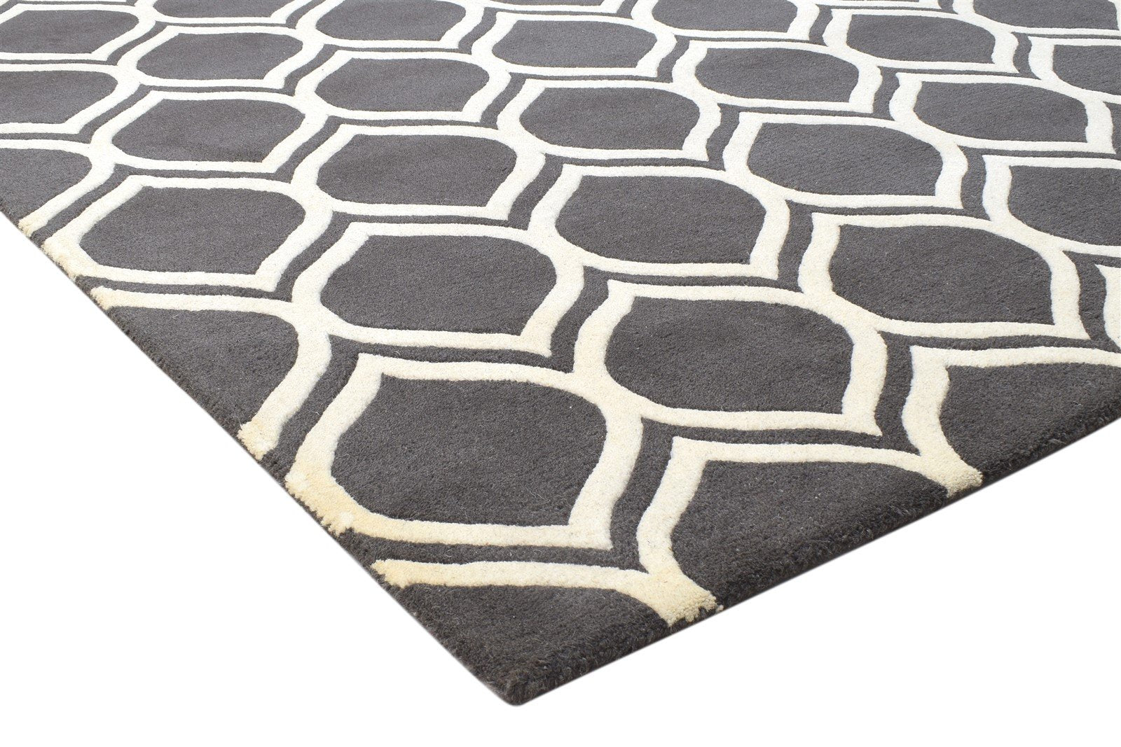 Charcoal Wool Rug 5' X 8' Modern Hand Tufted Moroccan Trellis Room Size Carpet 