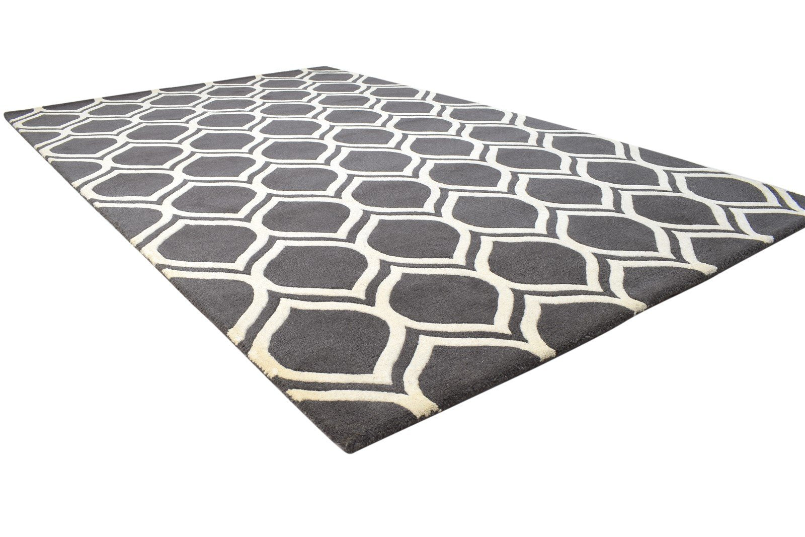 Charcoal Wool Rug 5' X 8' Modern Hand Tufted Moroccan Trellis Room Size Carpet 