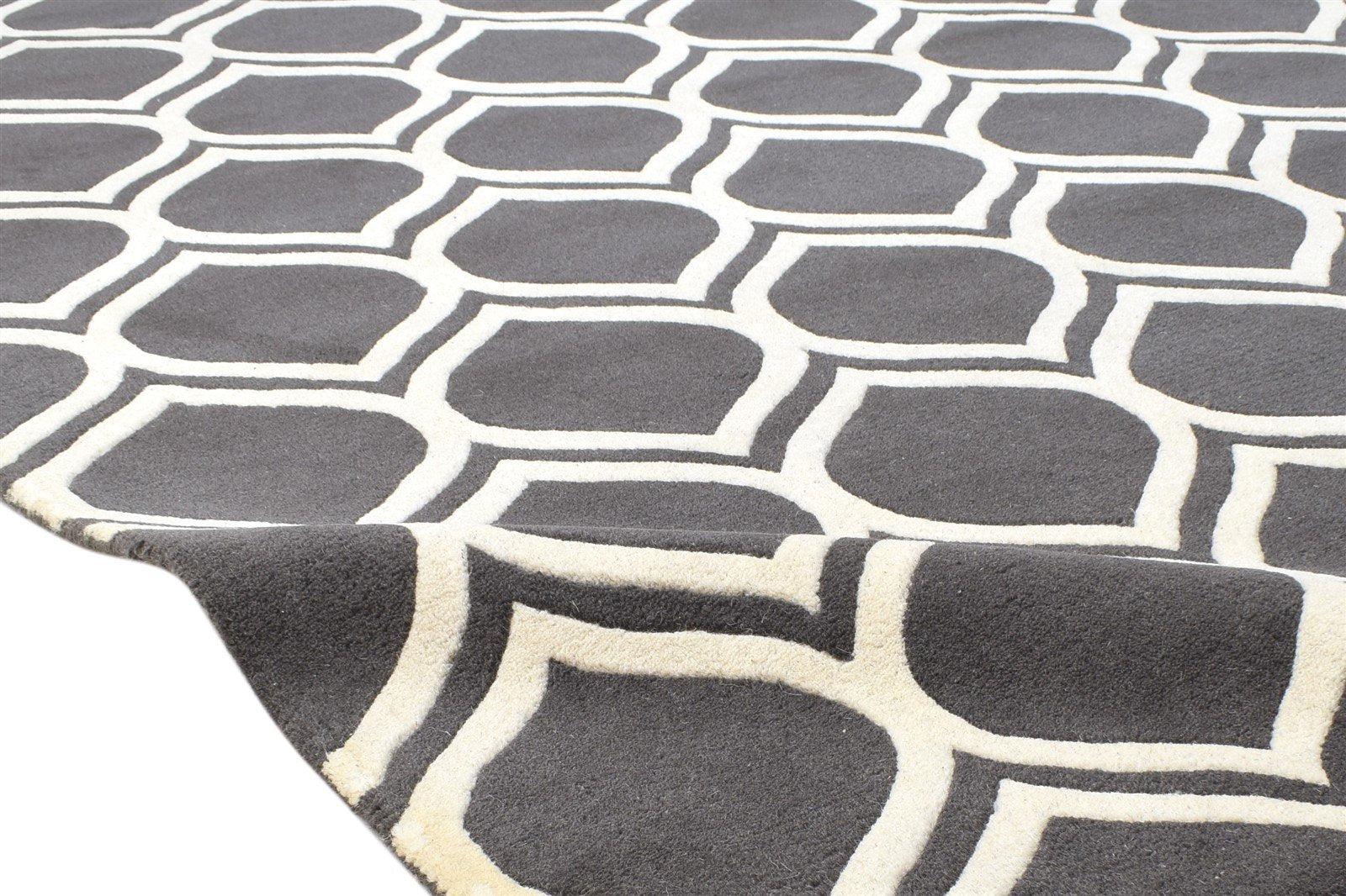 Charcoal Wool Rug 5' X 8' Modern Hand Tufted Moroccan Trellis Room Size Carpet 