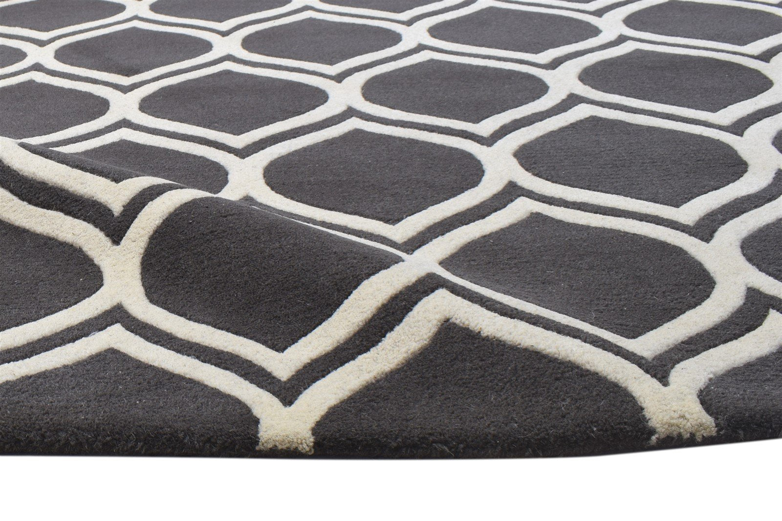 Charcoal Wool Rug 5' X 8' Modern Hand Tufted Moroccan Trellis Room Size Carpet 