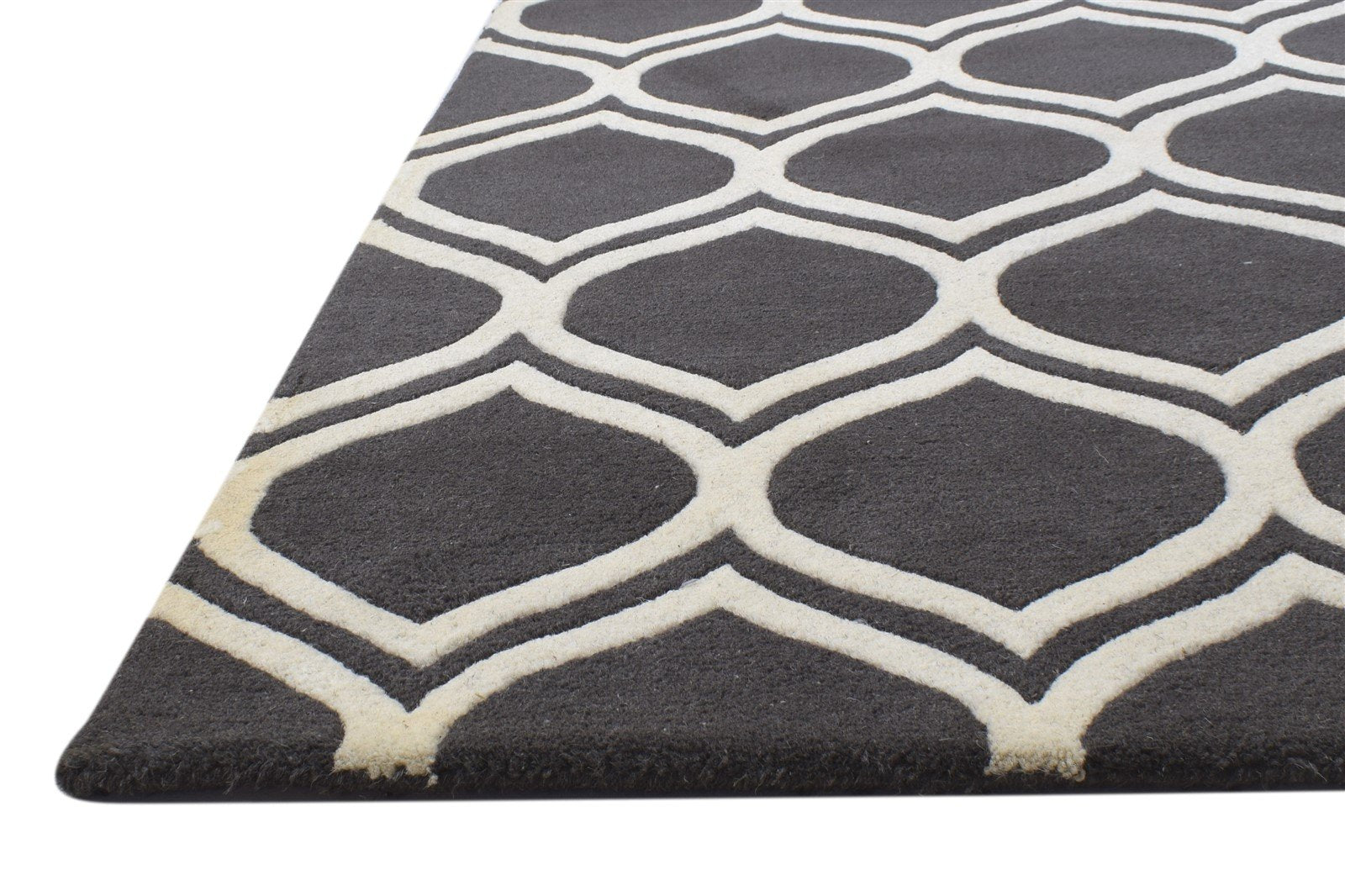 Charcoal Wool Rug 5' X 8' Modern Hand Tufted Moroccan Trellis Room Size Carpet 