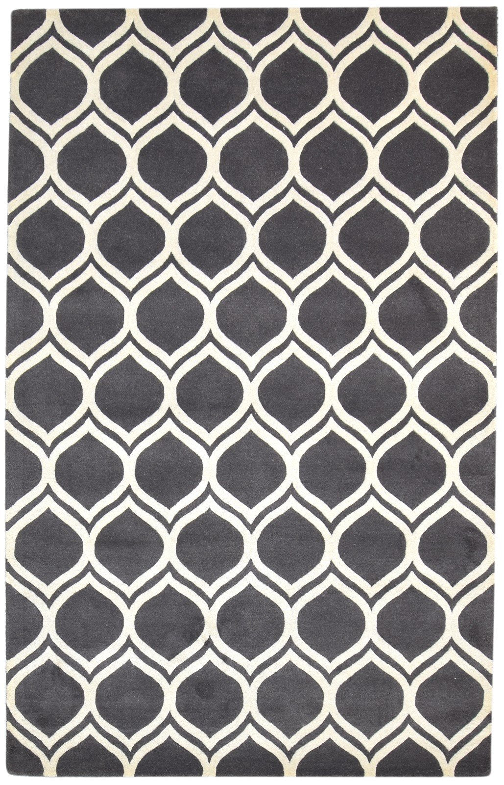 Charcoal Wool Rug 5' X 8' Modern Hand Tufted Moroccan Trellis Room Size Carpet 