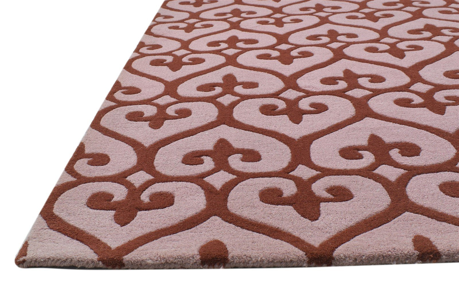 Wool Pink Rug 5' X 8' Modern Hand Tufted Moroccan Trellis Room Size Carpet 