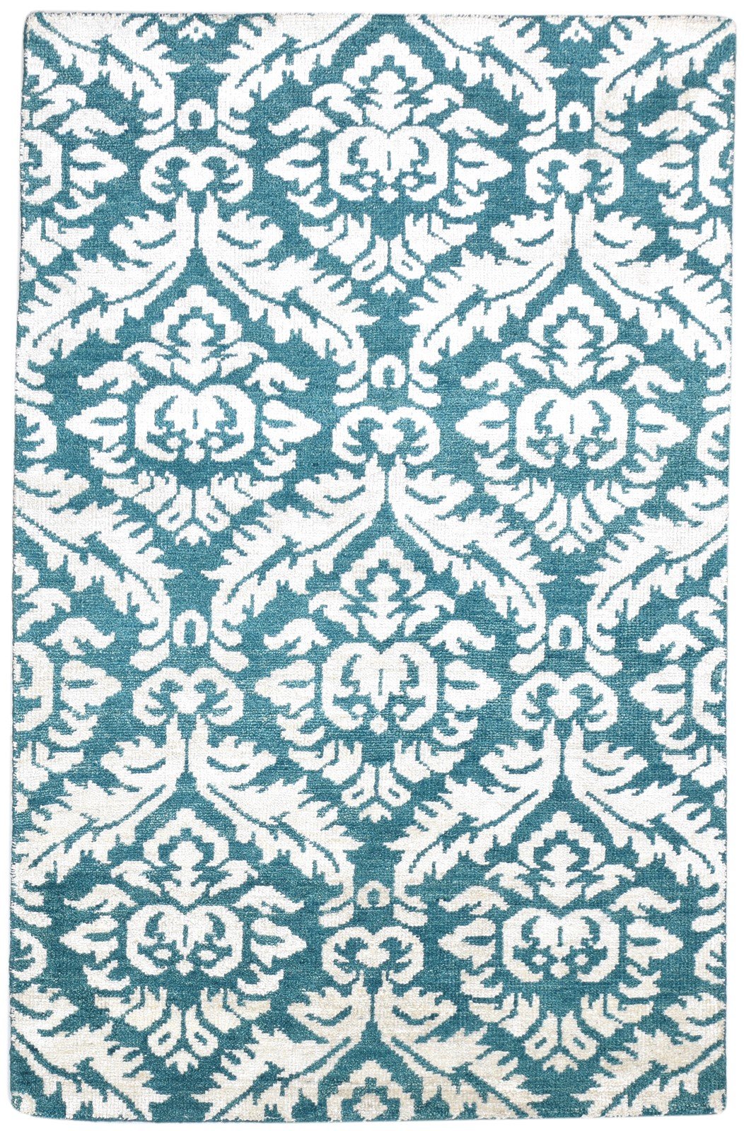 5X8 Rug Wool / Silk Green Modern Hand Knotted Indian Damask Room Size Carpet 