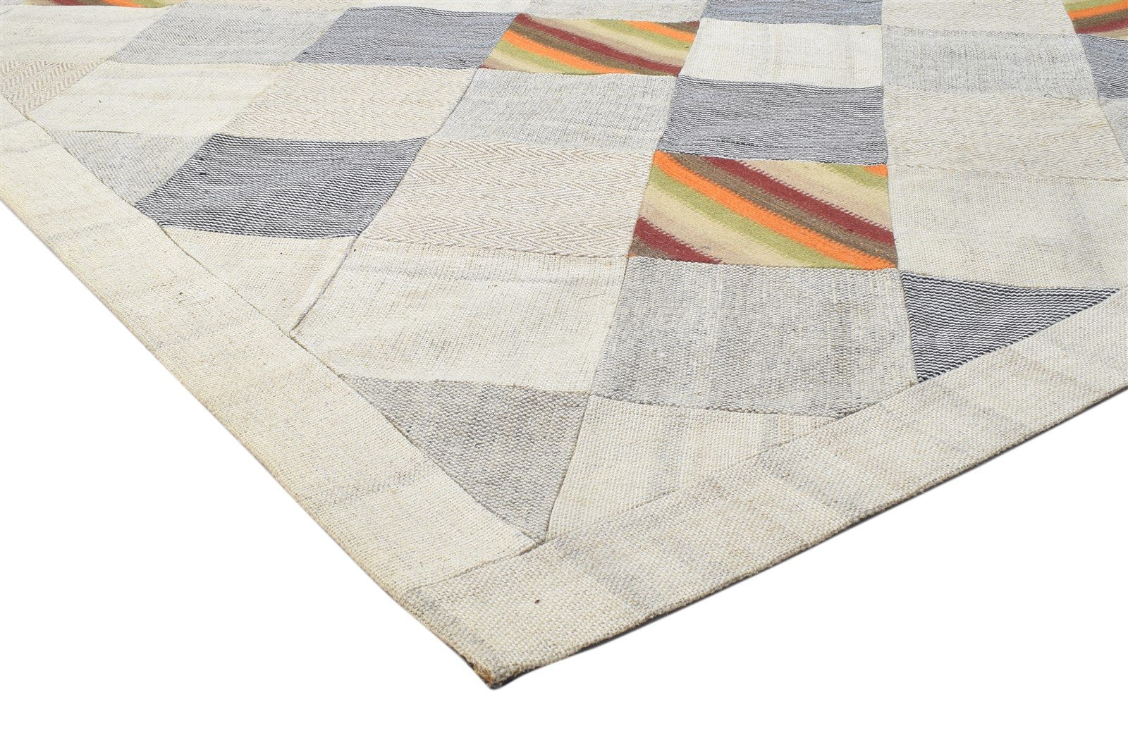 Hand Tufted Ivory Wool Rug 7' X 10' Modern Scandinavian Geometric Large Carpet 