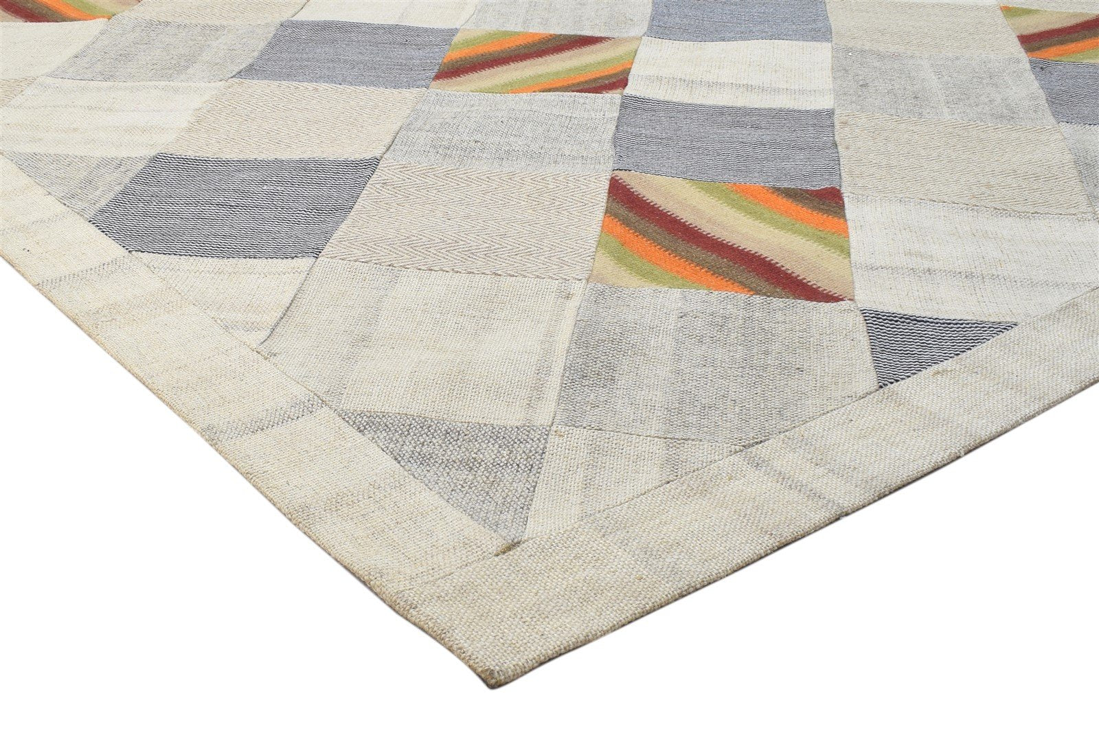 Ivory Wool Rug 7' X 10' Modern Hand Tufted Scandinavian Geometric Large Carpet 