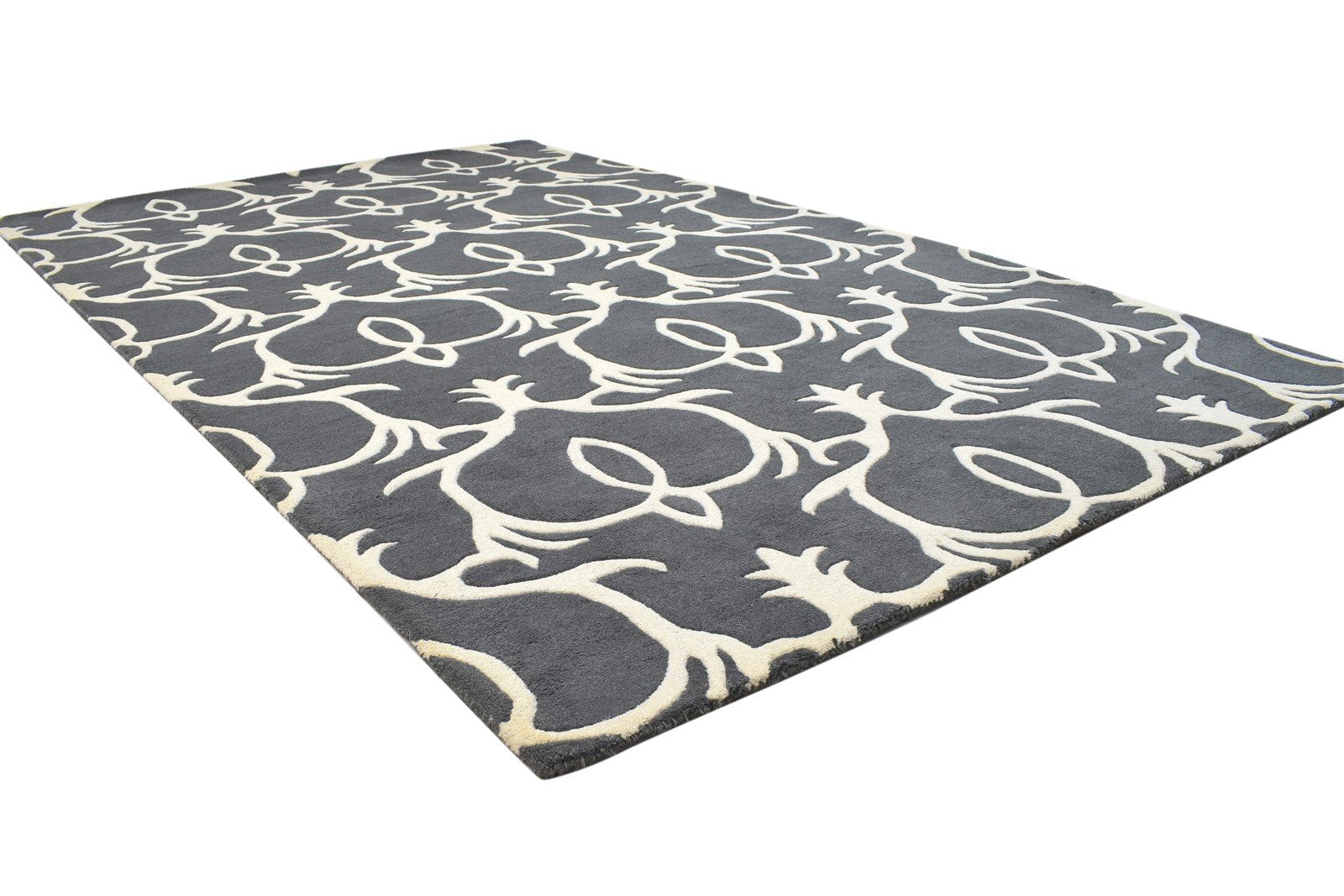 Wool Charcoal Rug 5' X 8' Modern Hand Tufted Moroccan Trellis Room Size Carpet 