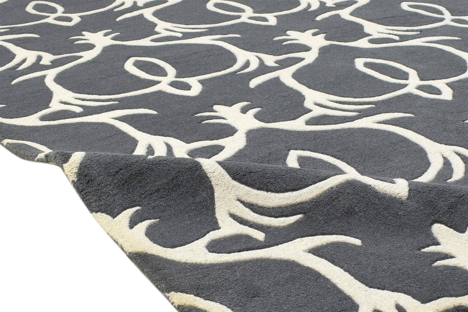 Wool Charcoal Rug 5' X 8' Modern Hand Tufted Moroccan Trellis Room Size Carpet 