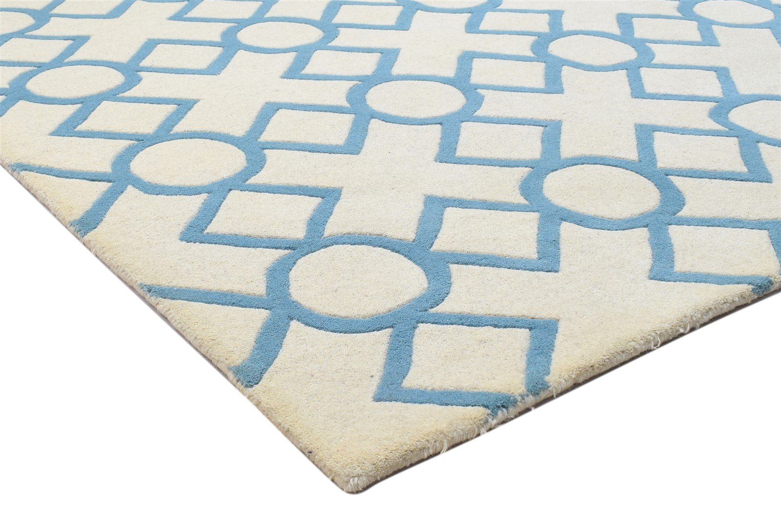 Hand Tufted Blue Wool Rug 5' X 8' Modern Moroccan Geometric Room Size Carpet 