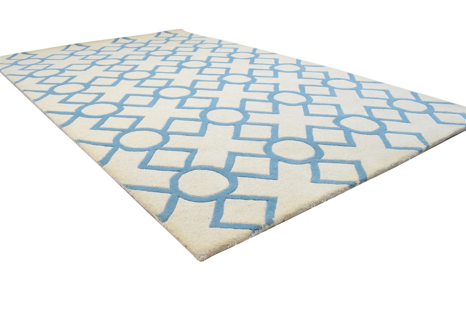 Hand Tufted Blue Wool Rug 5' X 8' Modern Moroccan Geometric Room Size Carpet 