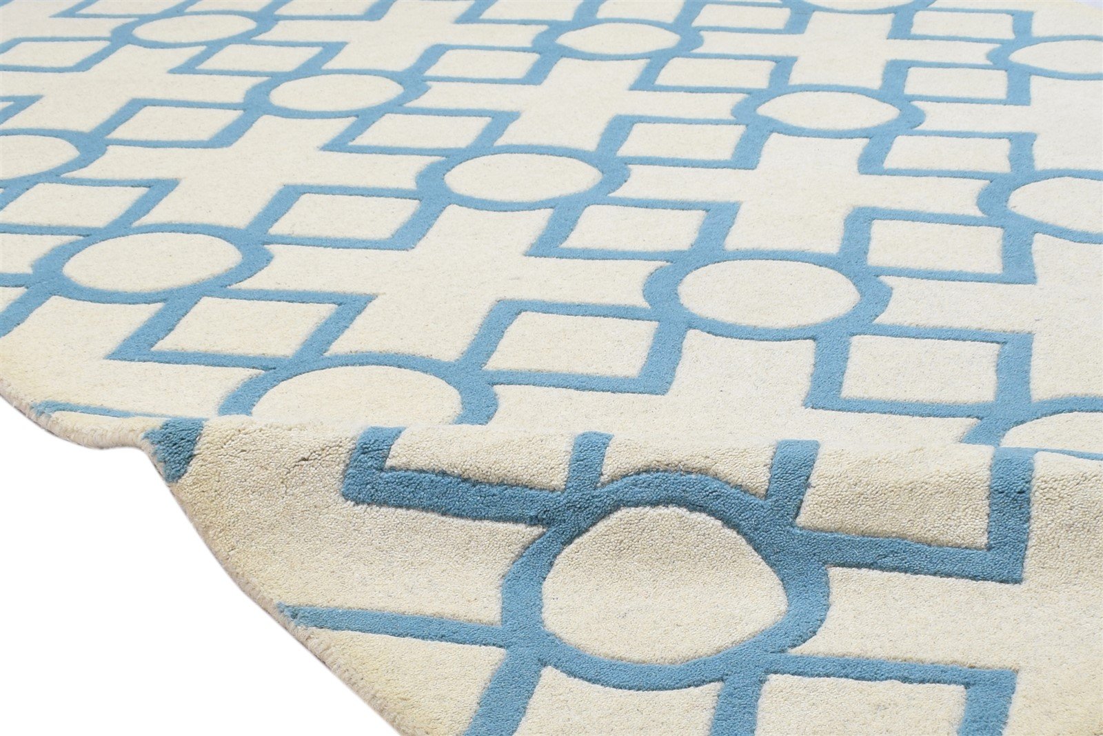 Hand Tufted Blue Wool Rug 5' X 8' Modern Moroccan Geometric Room Size Carpet 