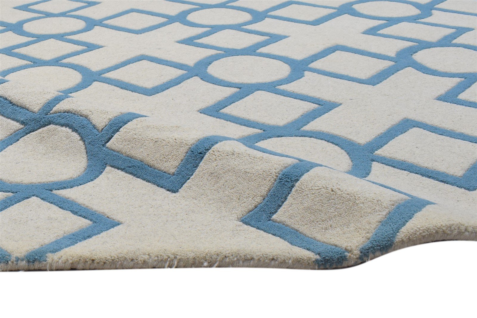 Hand Tufted Blue Wool Rug 5' X 8' Modern Moroccan Geometric Room Size Carpet 