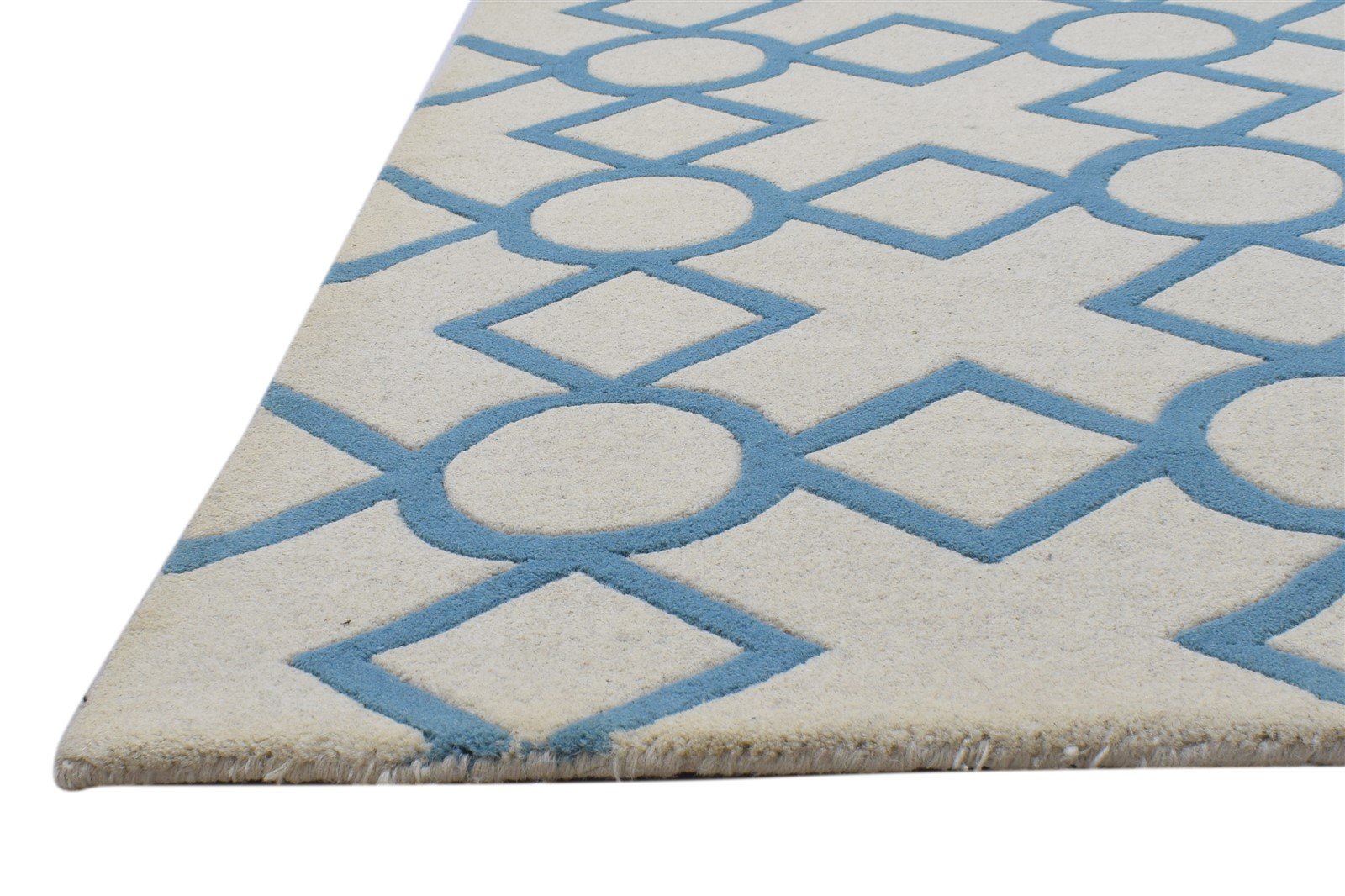 Hand Tufted Blue Wool Rug 5' X 8' Modern Moroccan Geometric Room Size Carpet 