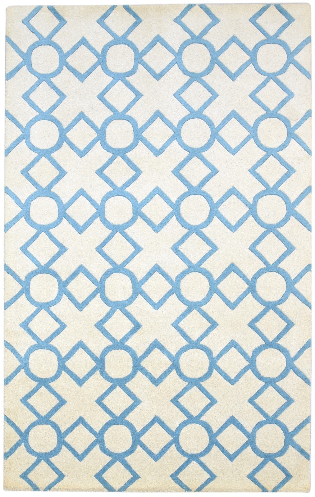 Hand Tufted Blue Wool Rug 5' X 8' Modern Moroccan Geometric Room Size Carpet 