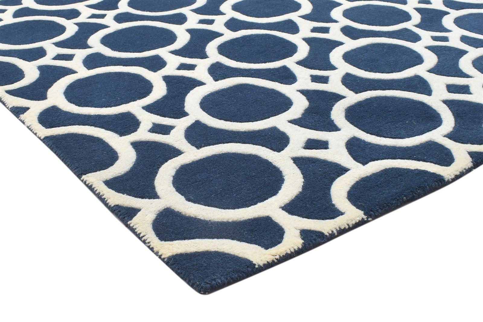 Blue Wool Rug 5' X 8' Modern Hand Tufted Moroccan Geometric Room Size Carpet 