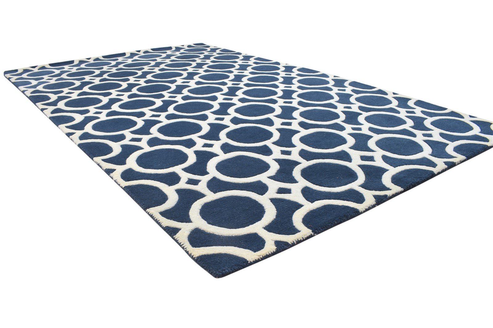 Blue Wool Rug 5' X 8' Modern Hand Tufted Moroccan Geometric Room Size Carpet 